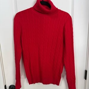 Red Cable Knit Turtleneck Sweater